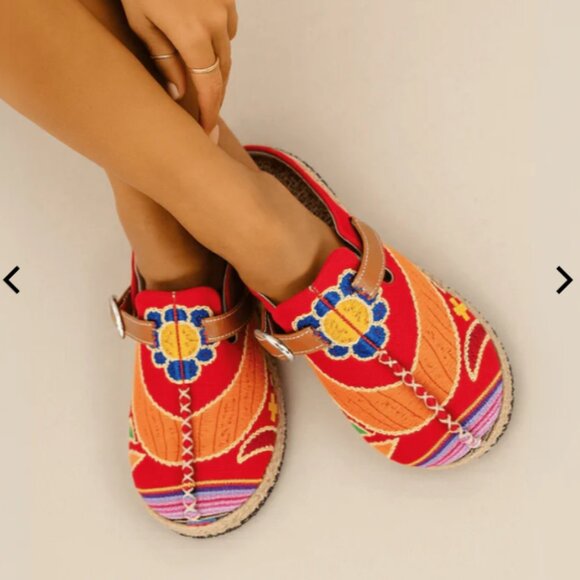 Cactus Rose | Honolulu Embroidered Linen Mules Red 41 - Picture 1 of 9